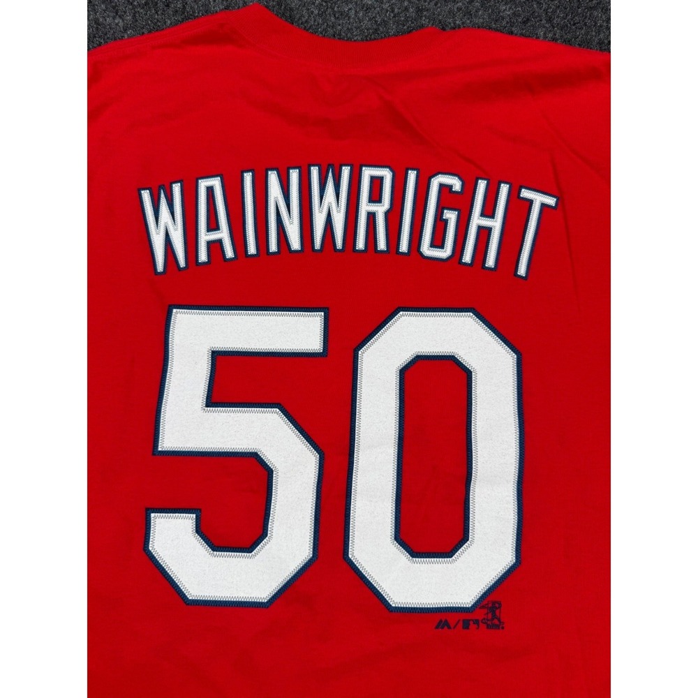Majestic St Louis Cardinals Adam Wainwright #50 T Shirt Red MLB Baseball Medium - Picture 5 of 8